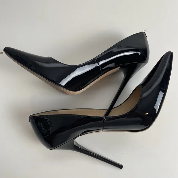 Jimmy Choo Black Patent Leather Pointed Toe Pumps Heels Size 38 Stiletto Classic - Picture 9 of 12